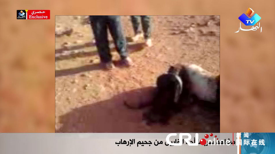 截屏图：一名成功逃脱的阿尔及利亚人质拍摄的视频，当地时间2013年1月19日，Ennahar电视台公布，在人质被控制地点有尸体躺在地上。伊斯兰武装杀害了剩下的7名人质。图片来源：东方ic