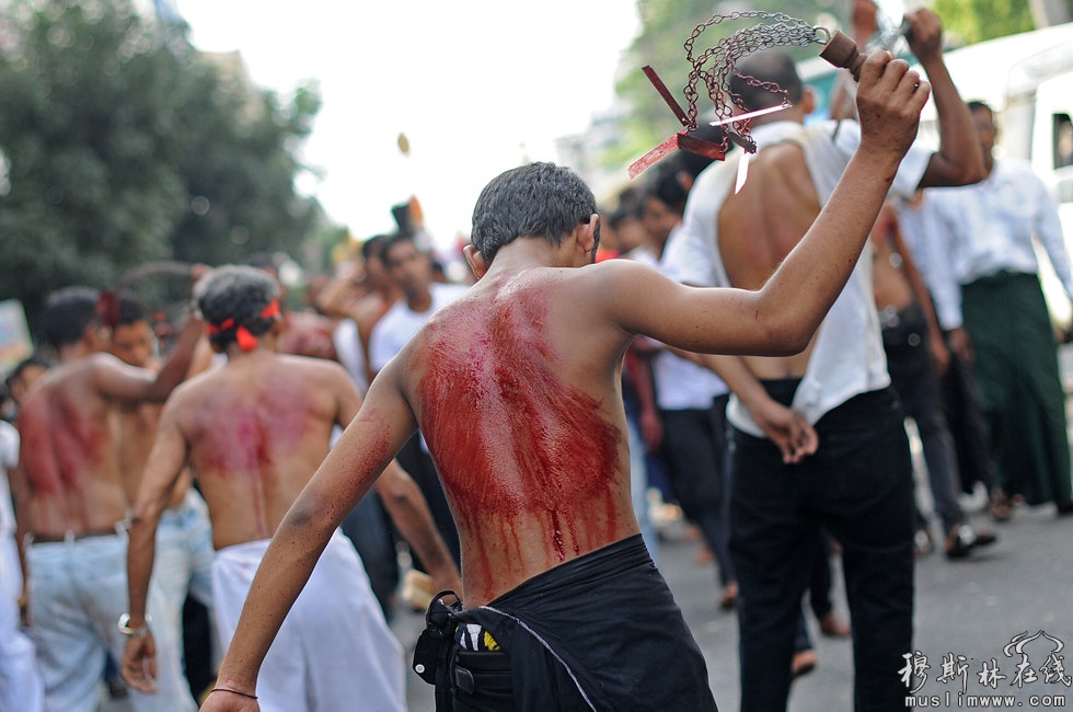 当地时间2012年11月25日，巴林首都Manama，什叶派教众互相鞭打，庆祝传统阿舒拉节。