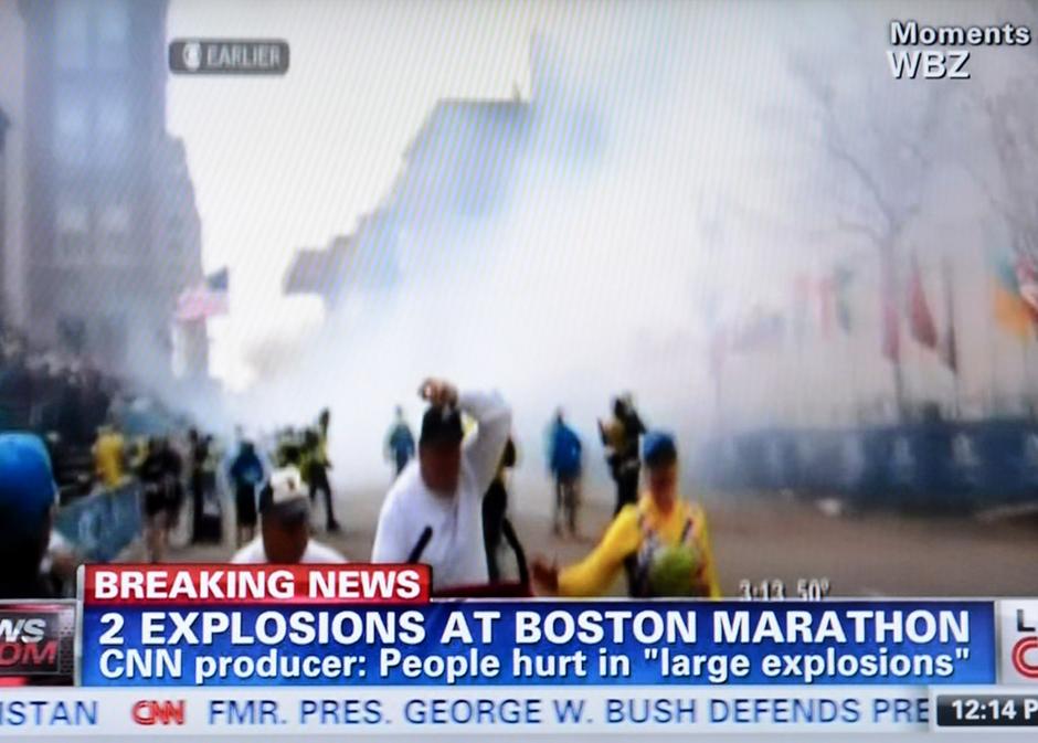2013年4月15日，CNN电视台关于美国波士顿发生爆炸的电视截图。新华社记者 王雷 摄