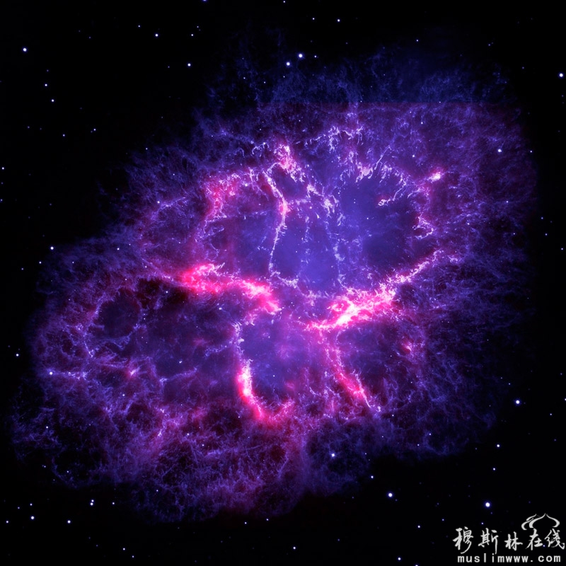 蟹状星云：这一由哈勃太空望远镜拍摄的图像，显示了首个被发现的超新星爆发遗迹。