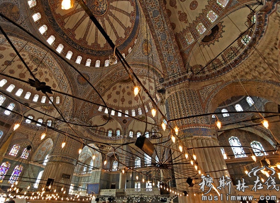 土耳其苏丹艾哈迈德清真寺内精致的瓷砖贴片艺术